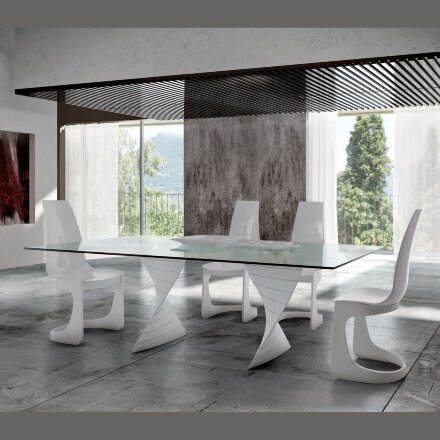 СТОЛ CHARLOTTE 2 FIX GLASS TRANSPARENT. 2200X 1060XH75sp 10 mm GLOSSY ASH WHITE 241 
