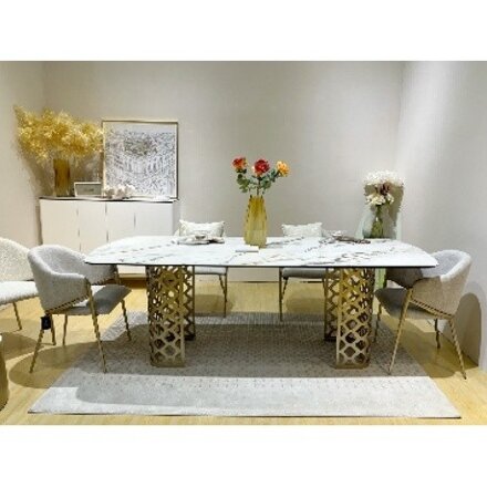 Стол CHIAVARI 220 KL-188 Контрастный мрамор матовый, итальянская керамика / Шампань, ®DISAUR 
