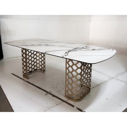 Стол CHIAVARI 220 KL-188 Контрастный мрамор матовый, итальянская керамика / Шампань, ®DISAUR 