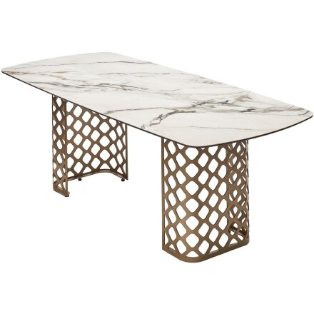 Стол CHIAVARI 220 KL-188 Контрастный мрамор матовый, итальянская керамика / Шампань, ®DISAUR 