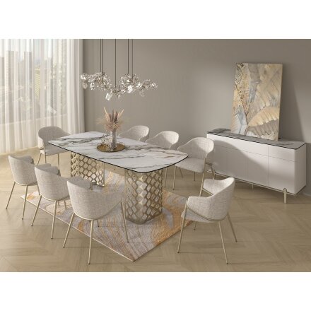 Стол CHIAVARI 220 KL-188 Контрастный мрамор матовый, итальянская керамика / Шампань, ®DISAUR 